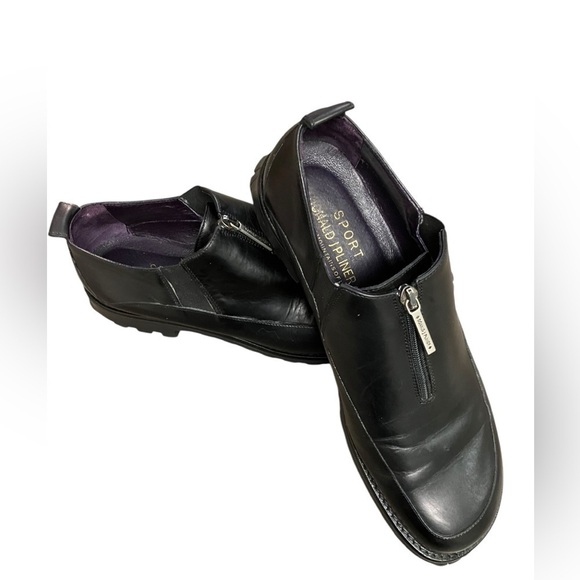 Sport Donald J Pliner Leather Zip Loafers Black Chunky Lug Sole Womens Size 10 M - Picture 1 of 14